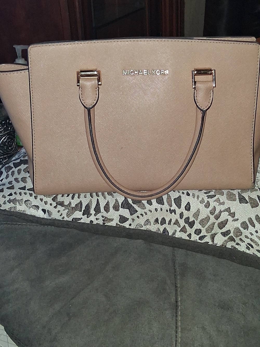 Michael Kors Tan Saffiano Leather Satchel with Gold Hardware